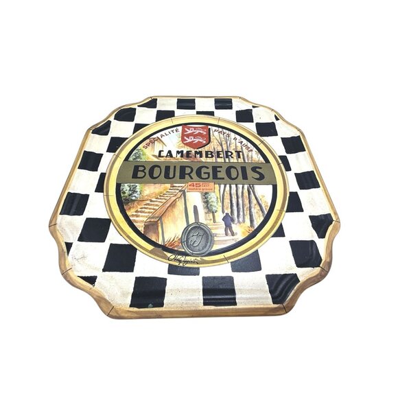 Vintage Hand-Painted Wood French Camembert Cheese Wall Plate Checkered -2 - Picture 7 of 9